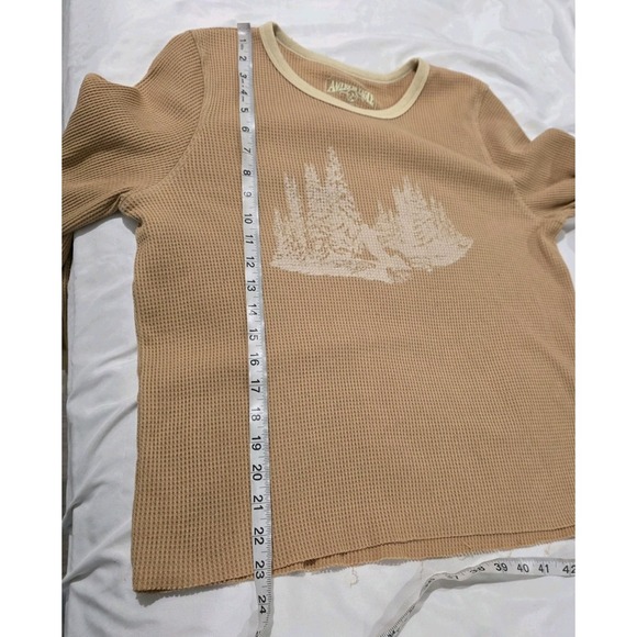 American Eagle Womens Thermal Top Size XL Beige Scenic Ski Forest Outdoor Layer - Picture 4 of 7